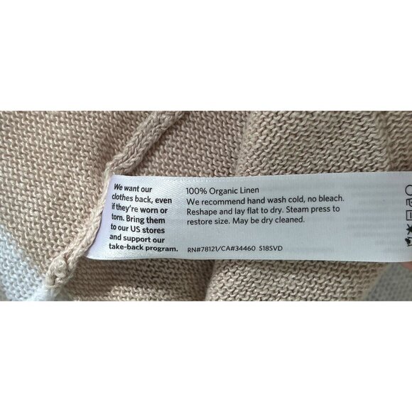 Eileen Fisher XL Organic Linen Knit Sweater Top Beige & White Striped Relaxed Fi - Picture 10 of 11